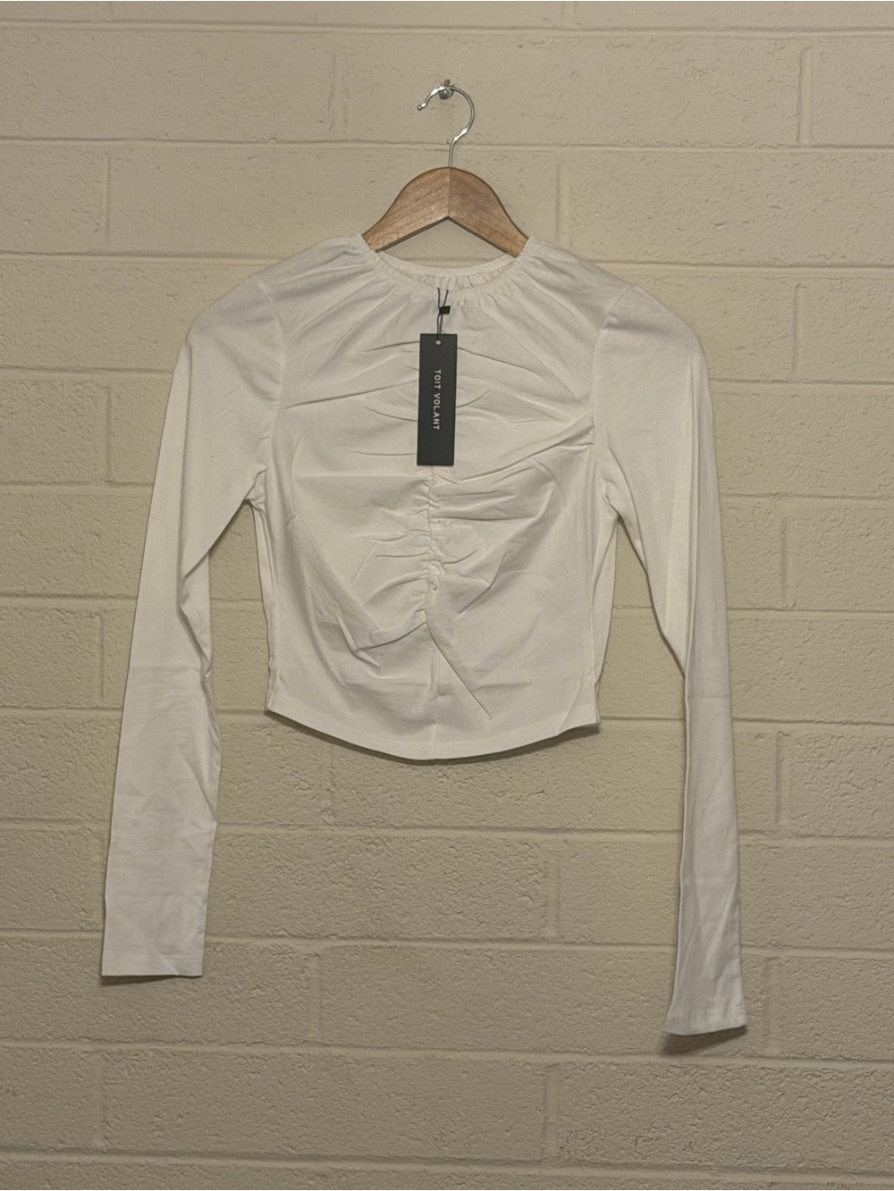 NWT Toit Volant White Totty Top Ruched Long Sleeve Shirt - Size M